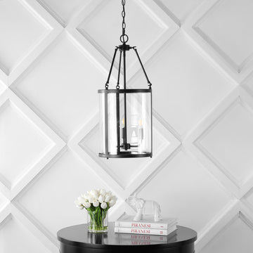 Kinsley 12" Industrial Farmhouse Iron/Glass LED Pendant - JONATHAN Y